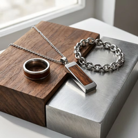 Ensemble de bijoux en acier inoxydable hypoallergénique et en bois |   Ensemble collier et bague en bois naturel incrusté |   Accessoires de mode écologiques