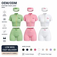 Y2K Kleding Fabrikant Op Maat Gemaakt Rits Cropped Yoga Sets Ademend Snel Droogend Streetwear 3-delig Shorts Set Trainingspak voor Vrouwen