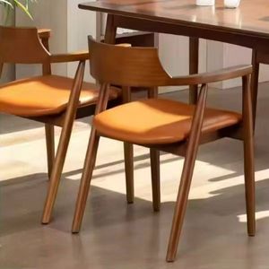 Silla de <span class=keywords><strong>Comedor</strong></span> de Madera Maciza Estilo Italiano Vintage con Respaldo Simple y Asiento de Cuero para <span class=keywords><strong>Comedor</strong></span>, Dormitorio y Oficina - Product Image 3
