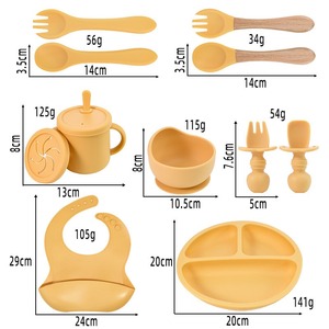 Ensemble d'assiettes à dîner en Silicone pour enfants bébé 8 pièces ensemble Silicone fourchette cuillère bavoir école tasse à boire 8 pièces ensemble Silicone vaisselle - Product Image 2