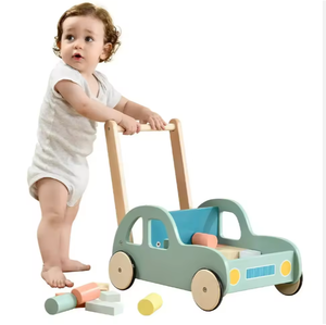 Poussette multifonctionnelle en <span class=keywords><strong>bois</strong></span> massif pour tout-petits, trotteur pour bébé avec blocs de construction éducatifs - Product Image 6