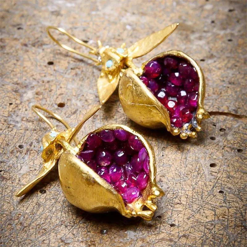 Drop Shipping Anting Unik Desain Delima Emas Menjuntai Hook Earrings Wanita Fashion Perhiasan Hadiah untuk Wanita