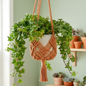 Porte-plante en macramé de haute qualité, fait main, en corde, avec pompons, décoration intérieure pour salon - Product Image 2