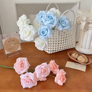 Flores Artificiales de Rosa de Seda con 3 Cabezas y Diamantes, Alta Simulación, Decoración Romántica y de Ensueño para Bodas y Hogar - Product Image 2