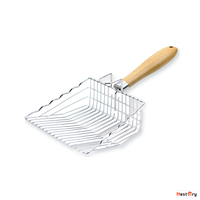 Pelle à litière pour chat avec manche en bois et crochet de suspension, pour un nettoyage facile de la litière, avec fil métallique à trous fins