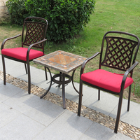 Mesas de Centro de Cerámica para Exteriores, Mesa Auxiliar Cuadrada de Metal y Mármol para Patio, Juego de Mesa de Exterior con Azulejos Metálicos