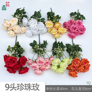 Ramo de Rosas Artificiales de Seda, Flores Hechas a Mano de Estilo Natural, Decoración para Hotel, Color Naranja, 9 Cabezas - Product Image 4
