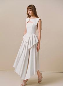 OUDINA elegante blanco y negro contraste Irregular hueco vestidos de baile elegante vestido con volantes para mujer - Product Image 5