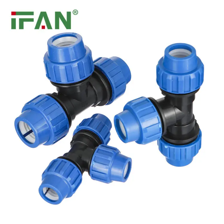 IFAN Water Supply Customization Blue Color 20-110mm PE Compression Fitting Equal Tee HDPE Pipe Fitting