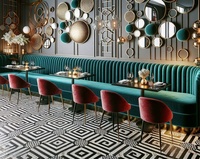 Ensemble de table et chaises de salle à manger carrées modernes de luxe léger avec banquette verte à dossier haut, en bois massif, mobilier de restaurant durable