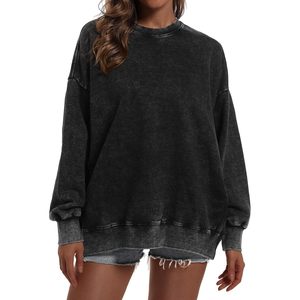 Sweat-shirt surdimensionné FOXA pour femme, coupe ample, col rond en coton, manches longues avec poches, style vintage, épaules tombantes - Product Image 2