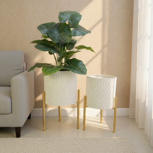Jardinières modernes en fer blanc avec supports en métal doré, pots d'intérieur <span class=keywords><strong>de</strong></span> 7/9/11 pouces <span class=keywords><strong>pour</strong></span> <span class=keywords><strong>salon</strong></span>, motif vague verticale minimaliste - Product Image 3