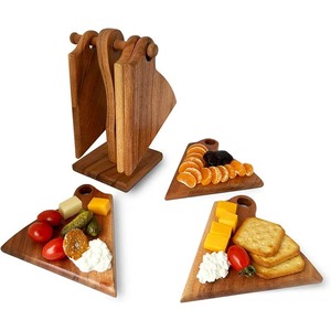 Plateau à pizza rond en bois avec support pour fête, plateau à steak, assiette à dessert - Product Image 5