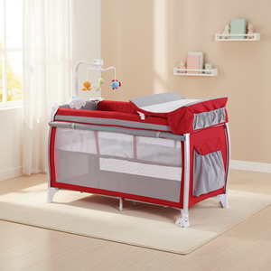 Cuna y Corralito Metálico Multifuncional para Bebé con <span class=keywords><strong>Cambiador</strong></span> de Pañales, Barra de Juguetes y Patas de Aluminio para Dormitorio - Product Image 1