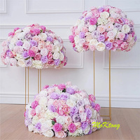 Centres de Table Rose Grande Boule De Fleur 60Cm 70Cm 80Cm Boule De Fleur Rose Chaude Topiaire Géant Soie Rose Boule De Fleur De Mariage