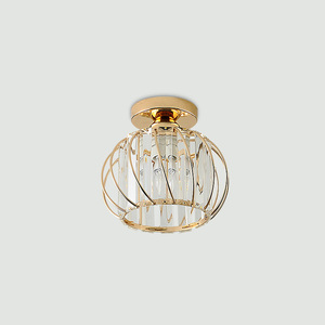 Luminaire de plafond semi-encastré en fer de style européen moderne E27 pour la maison, lampes de plafond en cristal dorées de luxe - Product Image 4