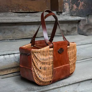 Stylized new trend rattan leather wicker shoulder bag and water hyacinth straw women's shopping bag from Vietnam Handicraft