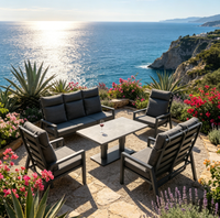 Ensemble de canapés cylindriques de luxe pour extérieur, jardin et cour d'hôtel, avec dossier réglable, coussin intégré et plateau relevable en pierre frittée