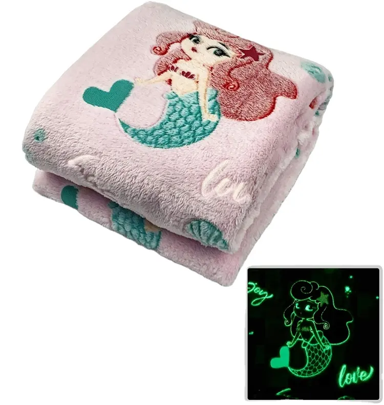 100% Polyester Fluorescent Magic Home Wholesale Fluorescent Luminous Kids Like Mermaid Glow In The Dark blanket