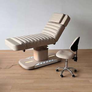 Table de massage électrique moderne beige certifiée CE à 3 moteurs, réglable en hauteur, avec mousse à mémoire de forme et revêtement PU, pour salon de beauté et spa médical - Product Image 4