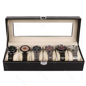 Mejor color negro 6 bits 12 bits caja de cuero Pu de gama alta caja de reloj de ventana Bloqueo de palabra 12 rejilla reloj pantalla soporte de muñeca caja de escaparate - Product Image 4