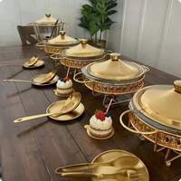 Nouveau design – Plats de service ronds en acier inoxydable doré pour buffet, chauffe-plats de buffet pour hôtels et restaurants avec couvercle de four