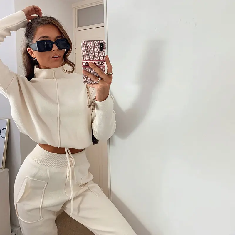 Streetwear Zweiteiliges Set Damen bekleidung Solid White Black Pants 2-teilige Hoodie-Sets Jogger-Outfits Zweiteilige Hosen Set Damen