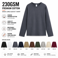 T-shirt à manches longues en coton épais 230 GSM pour homme, coupe ample, épaules tombantes, style streetwear basique, couleur unie, personnalisable avec logo OEM/ODM