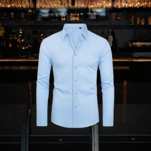 Camisa de Vestir Blanca Elástica para Hombre, Manga Larga, Corte Entallado, Cuello Clásico, Tejido, Formal, para Oficina - Product Image 3