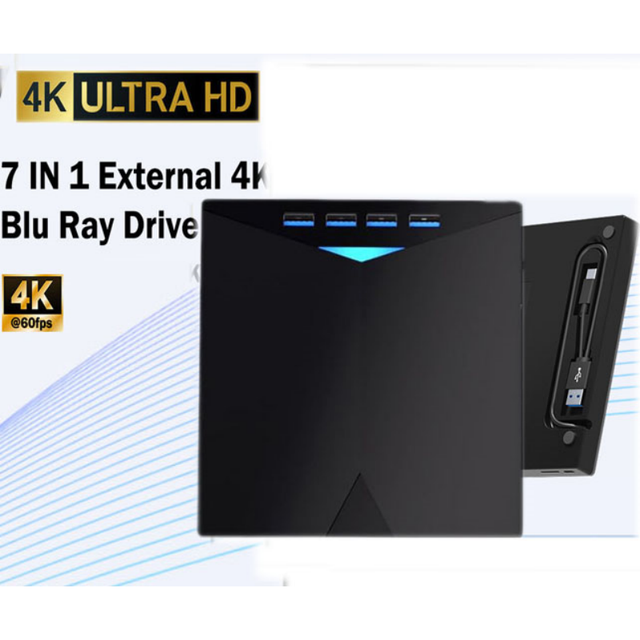 External 4K Blu Ray burner and Card Reader, USB 3.0 with TPEC Card Reader Supporting 3D, Suitable for Laptops and Desktops