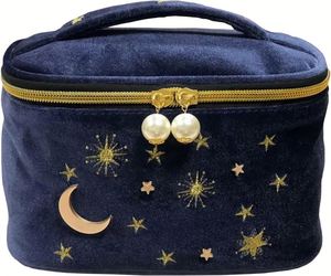 Moon Stars Velvet <b>Pouch</b> Zipper Closure Fashionable <b>Make</b>-<b>Up</b> Organizer Bag Zipper Closure Closure - Product Image 1