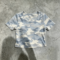 T-shirt vintage pour femme de haute qualité, fabriqué par un fabricant de renom, à manches courtes, imprimé camouflage intégral
