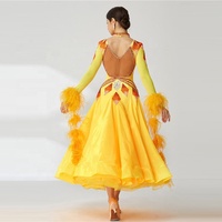 Robe de danse latine moderne, tenue de bal, de couleur jaune, avec plumes d'autruche, haut de gamme, pour compétition, offre spéciale, B-2084