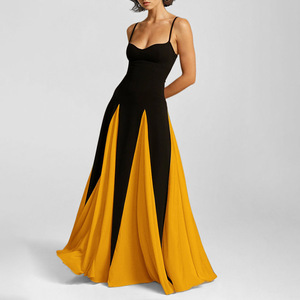 <span class=keywords><strong>Abito</strong></span> lungo da donna con spalline sottili, color block, schiena scoperta, spacco alto, antipiega, per il tempo libero, primavera - Product Image 3