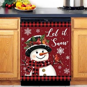 Housse magnétique personnalisable pour réfrigérateur de Noël « Let It Snow » – Décoration de cuisine avec bonhomme de neige et cardinal rouge – Protection magnétique pour lave-vaisselle - Product Image 1