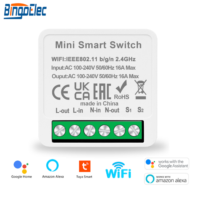 Bingoelec 1 Gang Smart Modular for Switch 16A Mini Smart Wifi Tuya Switches Smart Home Automatic Solution