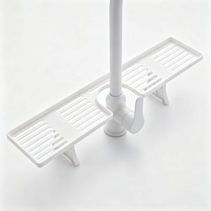 Égouttoir vertical blanc à une couche pour robinet, support de rangement suspendu pour évier de cuisine - Product Image 1
