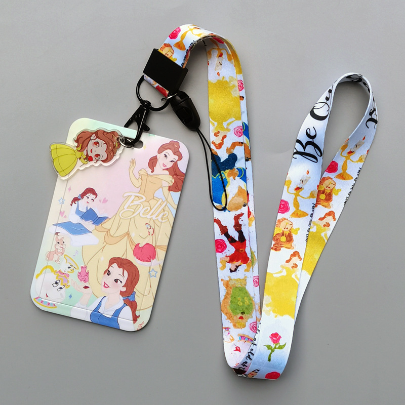 Newest Lovely Cartoon Princess Snow White Ariel Card Holder Phone Neck Lanyard Custom ID Badge Anti-Lost Plastic Card Case Cover Image 5