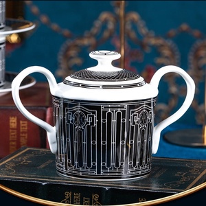 New Designs Luxury Black Stripes Deco Porcelain Eco-Friendly Coffee Tea <b>Cup</b> <b>Set</b> Fine Bone China Party Drinkware - Product Image 4