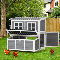 Poulailler en bois spacieux gris tendance pour l'extérieur, cage à poules avec bac à déchets amovible, 3 espaces séparés, nichoir pour volailles de jardin
