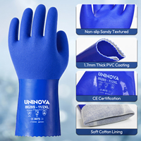 Gants résistants aux produits chimiques en PVC EN ISO 374 Type B avec revêtement en coton à adhérence sableuse et manchette longue pour la manipulation des acides et des alcalis