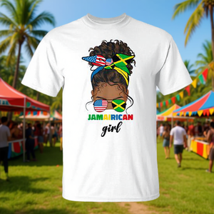 Camiseta con Diseño de Bandera de Jamaica y Estados Unidos, Diseño de Chica Jamaiquina para Promociones - Product Image 3