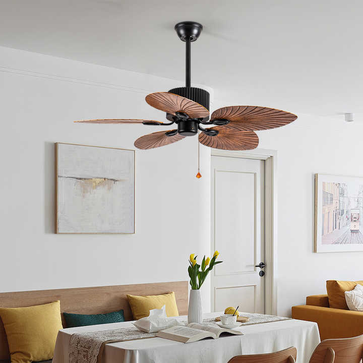 Quạt trần ABS phòng khách phòng ngủ sang trọng màu đen phong cách tối giản khóa kéo điện kim loại cơ khí động cơ AC trang trí