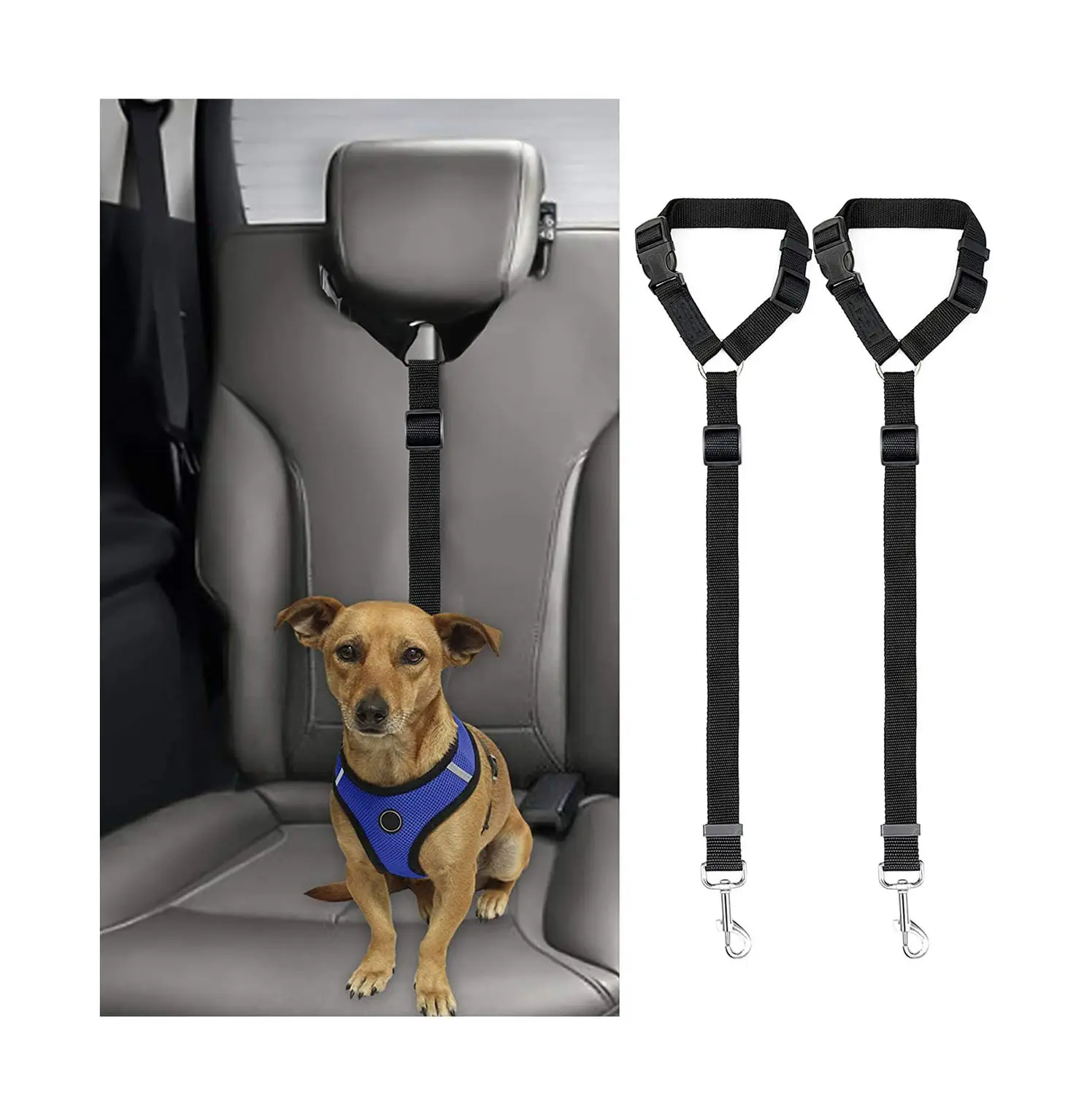 Hot Selling Hond Kat Veiligheid Seat Belt Riem Auto Hoofdsteun Restraint Verstelbare Nylon Stof Hond Hoofdsteunen Voertuig Veiligheidsgordels Harne