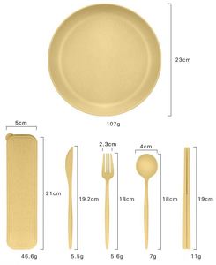 Ensemble de vaisselle en paille de blé avec logo personnalisé, boîte cadeau, 28 pièces, bol, assiette et tasse - Product Image 3
