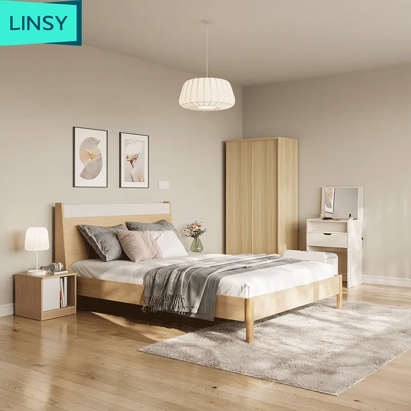 Ensembles de meubles de chambre à coucher en bois d'intérieur de Linsy ensembles de chambre à coucher de lit de plate-forme en bois