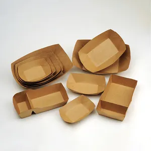 Disposable 100% biodegradable food grade paper boat tray with PLA coated packaging