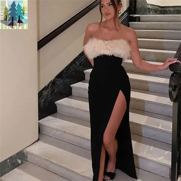 New Bandage Bodycon Dress Off The Shoulder Feather Sexy Evening Dresses Elegant Ball Gowns Fashion Party Black Vestidos