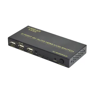 FJGEAR สวิตช์4K KVM พร้อมรีโมทคอนโทรลและพอร์ต USB 5พอร์ตสำหรับแชร์เครื่องพิมพ์เมาส์แป้นพิมพ์ HDMI KVM Switch 2 Way