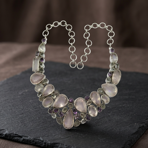 925artpalace 925 Silver Glittering Multi-Stone Artisan Fine Beaded <b>Necklace</b> Semi-Precious - Product Image 3